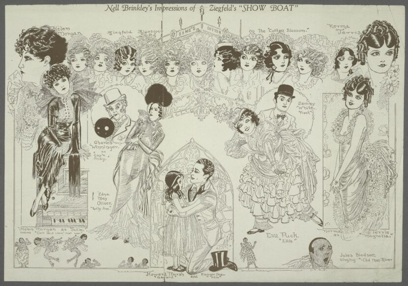 Caricature drawing of Show Boat cast from Ziegfeld Theater program, Sept. 29, 1928